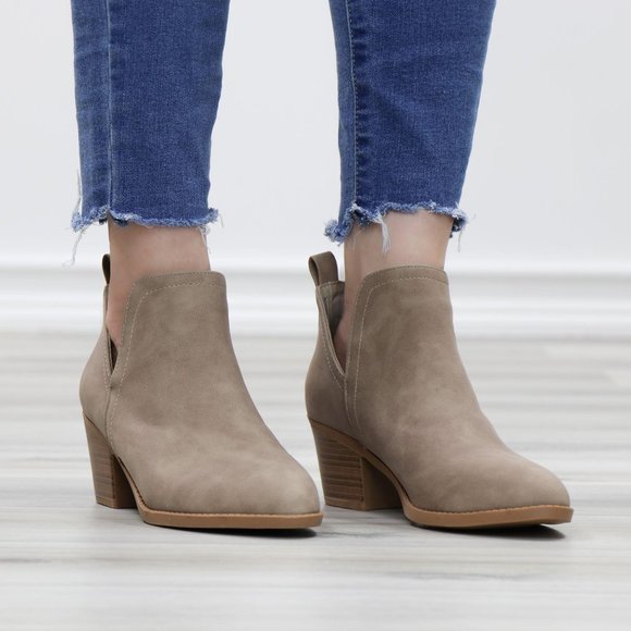 Khaki Pointy Toe Open Side Ankle Booties - Picture 10 of 15